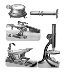 Antique microscope collage / Antique engraved illustration from Brockhaus Konversations - Lexikon 1908