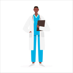 Young professional man doctor isolated on white background. Medical specialist. Modern flat vector digital illustration.