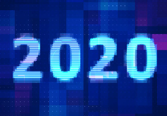 2020 vision new year with technology blue background. Abstract digital machine learning with digital future design concept. 