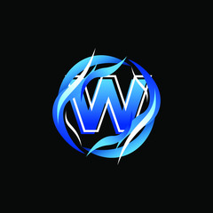 Initial Letter W with wind or water