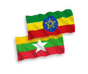 Flags of Ethiopia and Myanmar on a white background