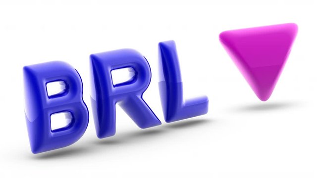 Brazilian real sign in white background. Index down. 3D Illustration.