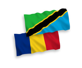 Flags of Romania and Tanzania on a white background