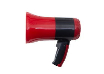 Red and black megaphone isolated on white background