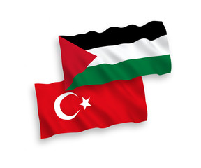 Fototapeta premium Flags of Turkey and Palestine on a white background