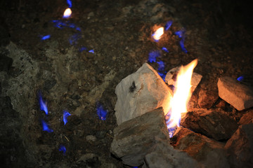 Burning gass fire on the mountain Chimera.