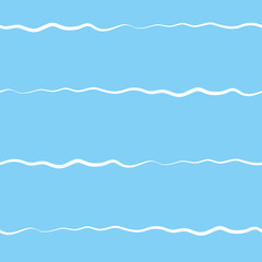 Wavy lines seamless vector pattern background. Thin hand drawn doodle style uneven ocean waves backdrop. Spacious abstract marine geometric stripe all over print. For water, summer vacation concept.