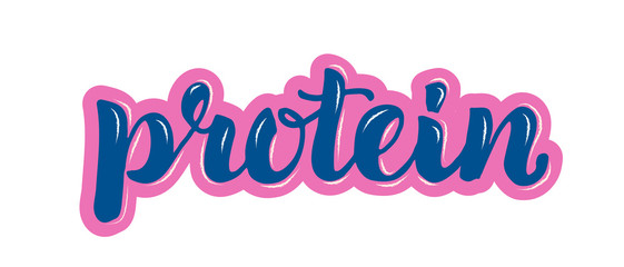 protein – hand written sign for packaging design, logo, branding. Vector stock illustration isolated on white background. EPS10