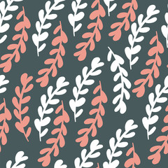 Seamless repeating pattern with floral elements in pastel colors on cream background.