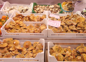 Venta de setas en un mercado de Epaña