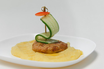 mashed potatoes with cutlet. children's menu