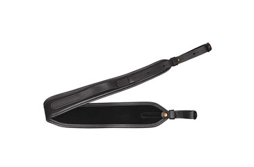 Black leather shoulder strap for a gun isolated on white background. Luxury belt for carrying...