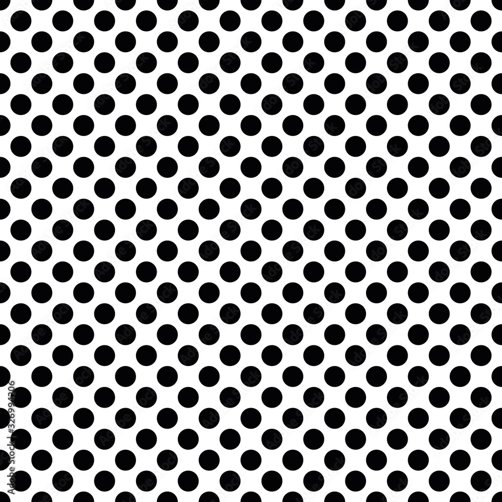 Poster seamless polka dot pattern in triangular arrangement. black dots on white background. vector illustr