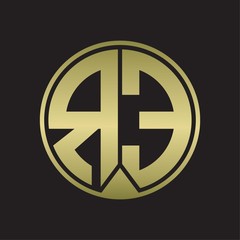 RE Logo monogram circle with piece ribbon style on gold colors