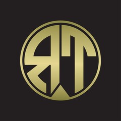 RT Logo monogram circle with piece ribbon style on gold colors
