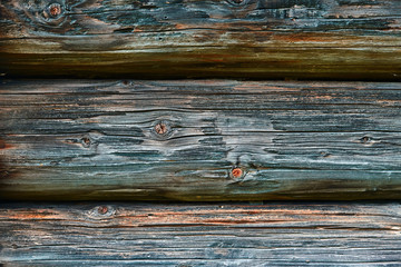 wooden wall of old house, natural wood texture or background