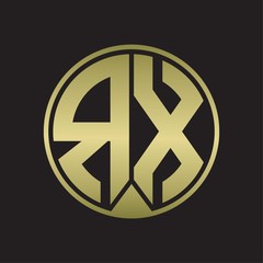 RX Logo monogram circle with piece ribbon style on gold colors