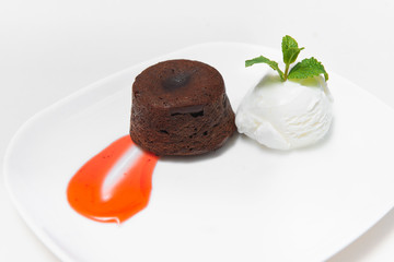 Chocolate fondant with ice cream