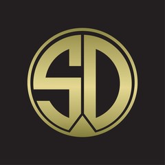 SD Logo monogram circle with piece ribbon style on gold colors
