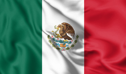 Mexico flag blowing in the wind. Background silk texture. 3d illustration.