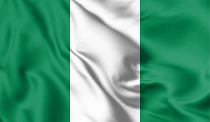 Nigeria flag blowing in the wind. Background silk texture. 3d illustration.