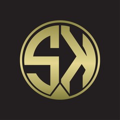 SK Logo monogram circle with piece ribbon style on gold colors