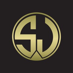 SJ Logo monogram circle with piece ribbon style on gold colors