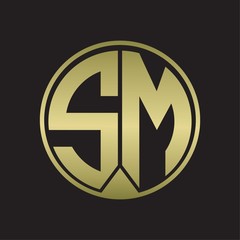 SM Logo monogram circle with piece ribbon style on gold colors