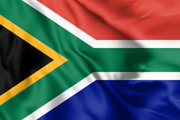 South Africa flag blowing in the wind. Background silk texture. 3d illustration.