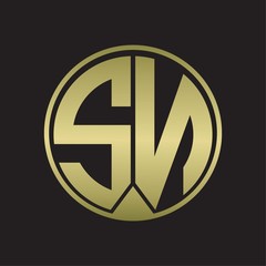 SN Logo monogram circle with piece ribbon style on gold colors