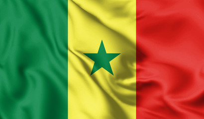 Senegal flag blowing in the wind. Background silk texture. 3d illustration.