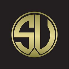 SU Logo monogram circle with piece ribbon style on gold colors