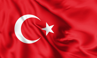Turkey flag blowing in the wind. Background silk texture. 3d illustration.