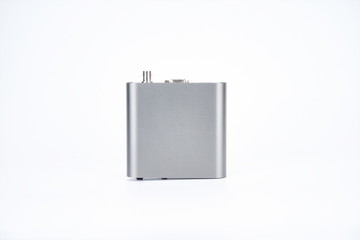 Silver HDMI recorder on white background