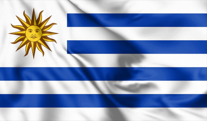 Obraz premium Uruguay flag blowing in the wind. Background silk texture. 3d illustration.