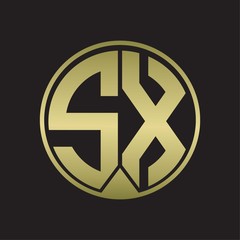 SX Logo monogram circle with piece ribbon style on gold colors