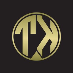 TK Logo monogram circle with piece ribbon style on gold colors