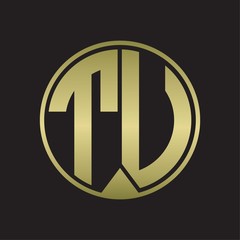 TU Logo monogram circle with piece ribbon style on gold colors