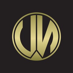 UN Logo monogram circle with piece ribbon style on gold colors