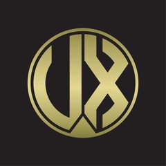UX Logo monogram circle with piece ribbon style on gold colors