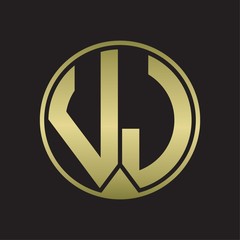 VJ Logo monogram circle with piece ribbon style on gold colors