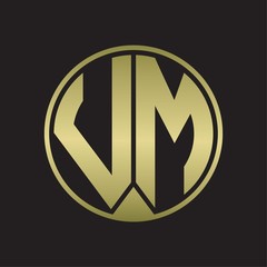 VM Logo monogram circle with piece ribbon style on gold colors