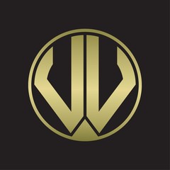 VV Logo monogram circle with piece ribbon style on gold colors