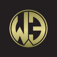 WE Logo monogram circle with piece ribbon style on gold colors