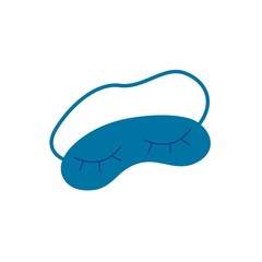 Obraz premium Blue eye mask for sleeping. A convenient accessory for a comfortable sleep. Colorful cartoon style illustration on white background with closed eyes print vector