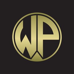 WP Logo monogram circle with piece ribbon style on gold colors