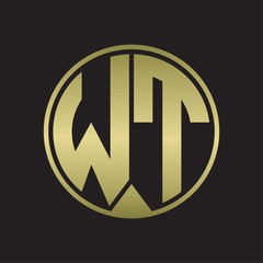 WT Logo monogram circle with piece ribbon style on gold colors