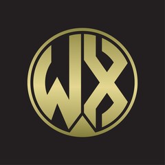 WX Logo monogram circle with piece ribbon style on gold colors