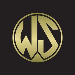 WS Logo monogram circle with piece ribbon style on gold colors