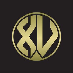 XV Logo monogram circle with piece ribbon style on gold colors